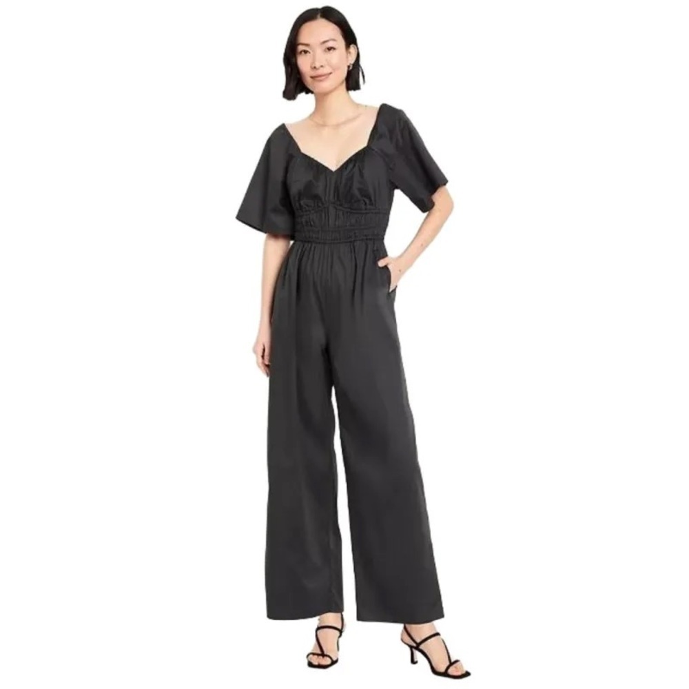 Old Navy Smocked Waist Wide Leg Jumpsuit Slate Gray - S